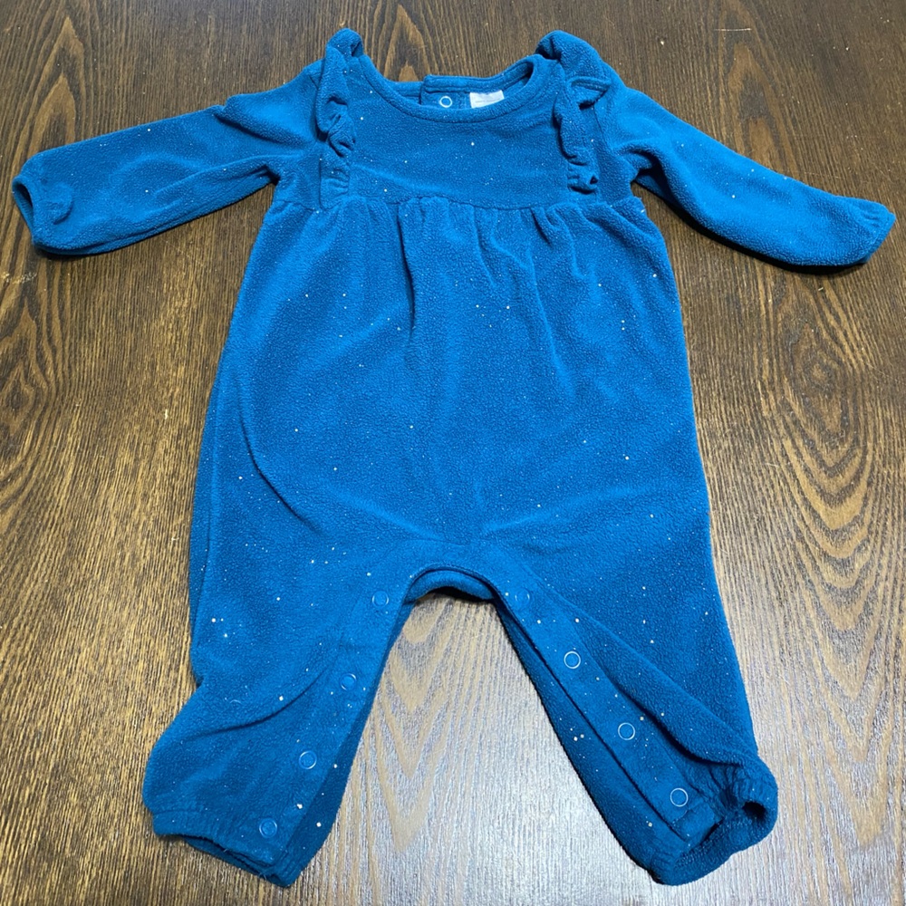 Carter’s Ruffled Sleeve Sparkly Teal Onesie with Gold Sparkles Size 6 Months